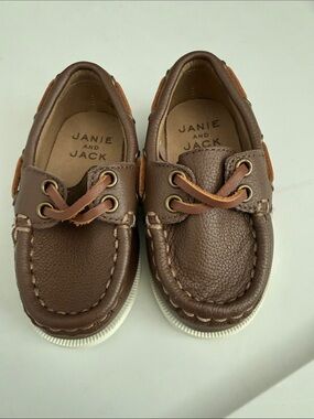 Janie and Jack Brown Leather Moccasin Boat Shoes for Kids